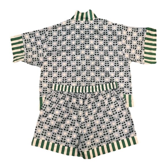 Ann Taylor Sleep Satin Pajama Shorts Set Large Floral Green White Loungewear - Picture 3 of 7